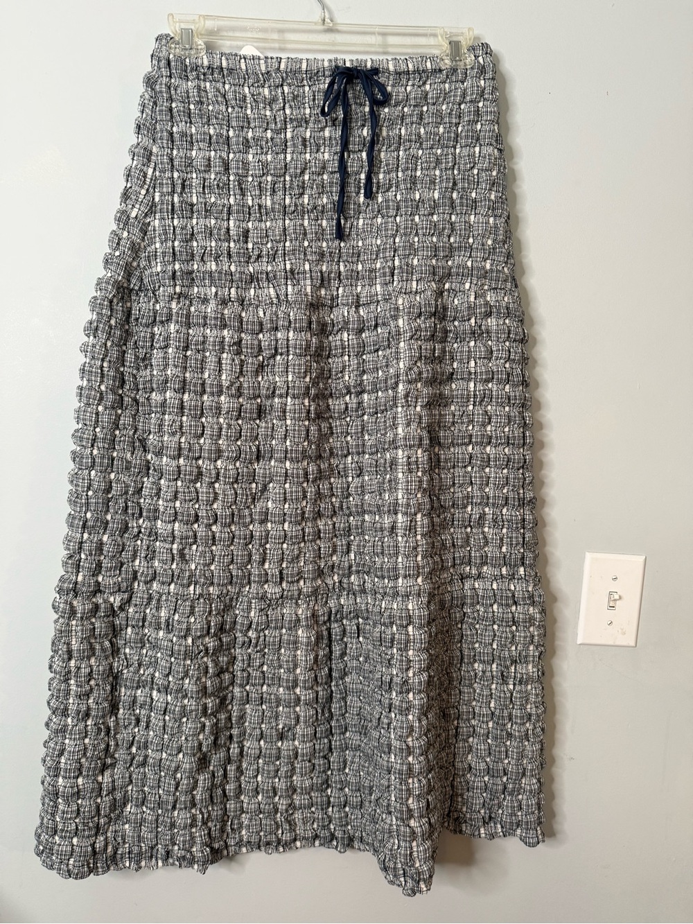 Women's dark Blue/white plaid. Bubble Textured Maxi Skirt